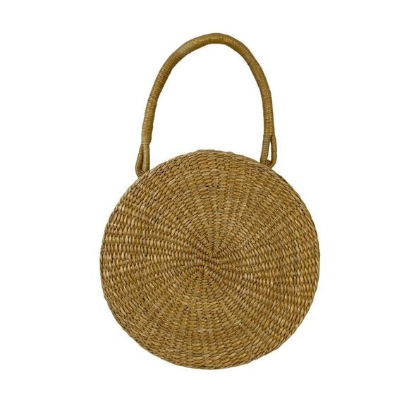 Romar Corp 90's Coastal Round Woven Rattan Clutch Purse Straw Handbag Neutral - Picture 7 of 16